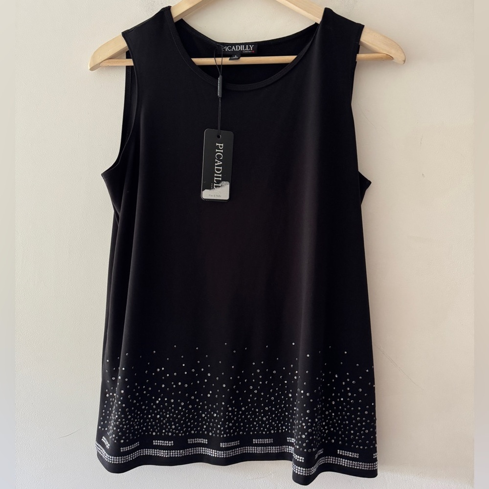 Picadilly Canada Black Sparkle Rhinestone‎ Tank Top